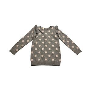 Bloomies Baby Girls Gray Pink Polka Dot Ruffle Shoulder Knit Sweater 24M